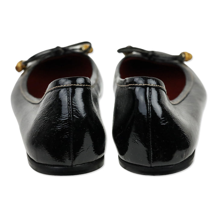Gucci Black Patent Leather Bamboo Bow Ballet Flats