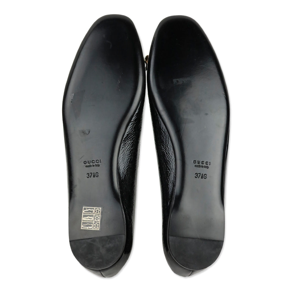 Gucci Black Patent Leather Bamboo Bow Ballet Flats