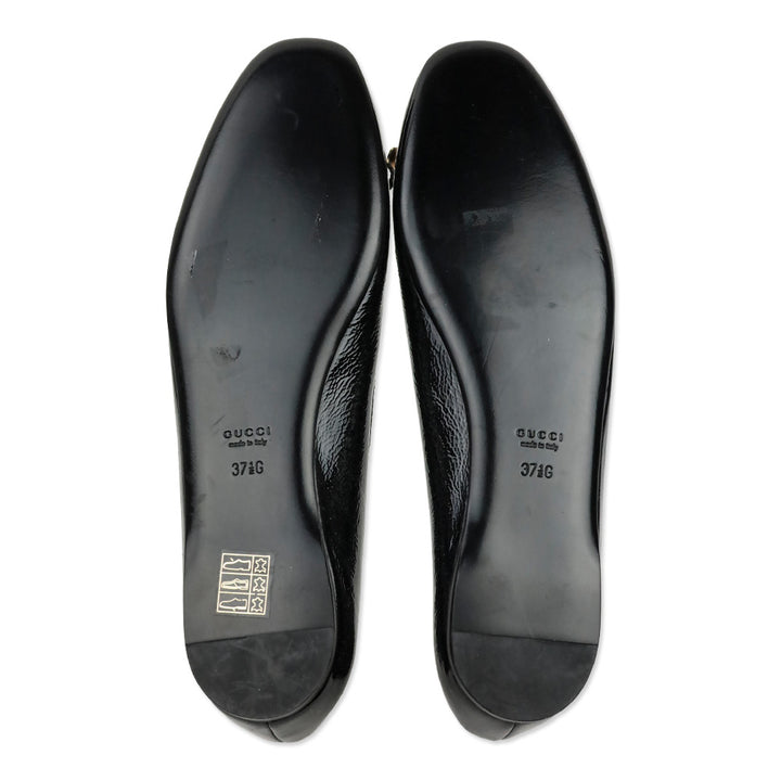 Gucci Black Patent Leather Bamboo Bow Ballet Flats