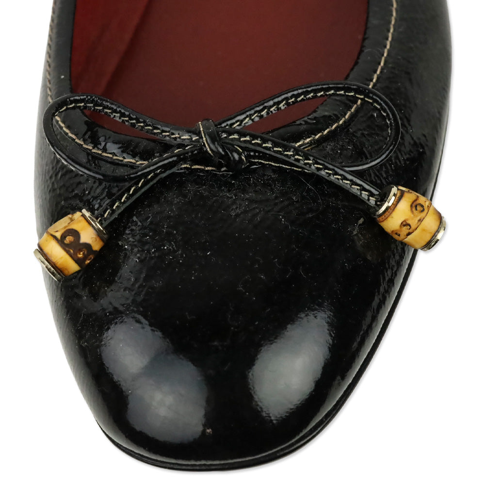 Gucci Black Patent Leather Bamboo Bow Ballet Flats