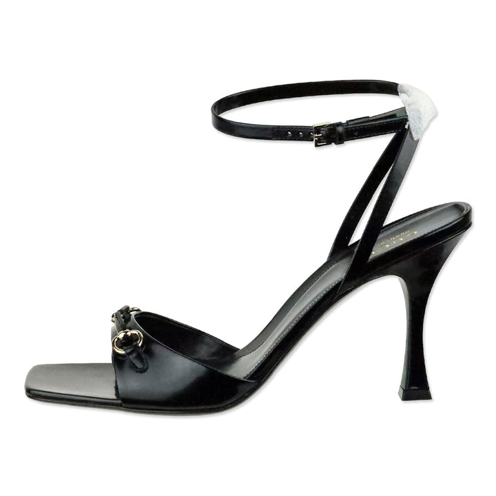 Gucci Black Patent Leather Horsebit Selene 85 Sandals
