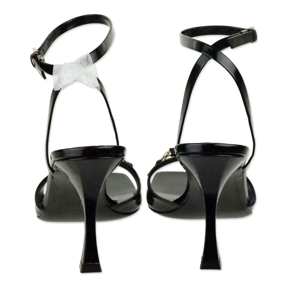 Gucci Black Patent Leather Horsebit Selene 85 Sandals