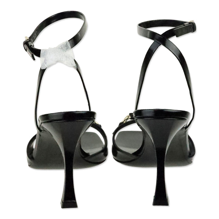 Gucci Black Patent Leather Horsebit Selene 85 Sandals