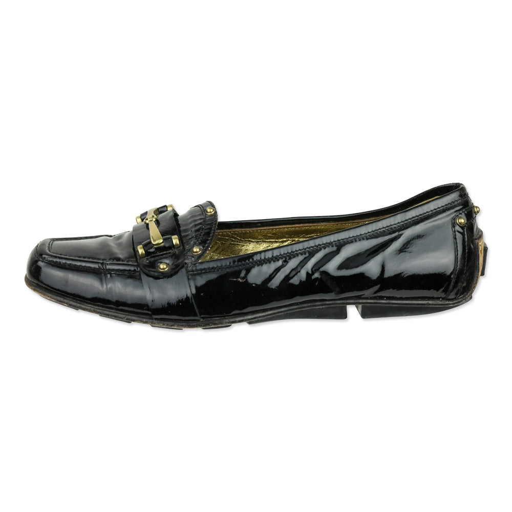 Gucci Black Patent Leather Horsebit Studded Driving Loafer