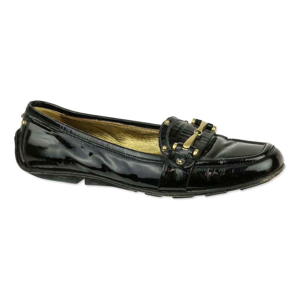 Gucci Black Patent Leather Horsebit Studded Driving Loafer