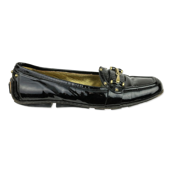 Gucci Black Patent Leather Horsebit Studded Driving Loafer
