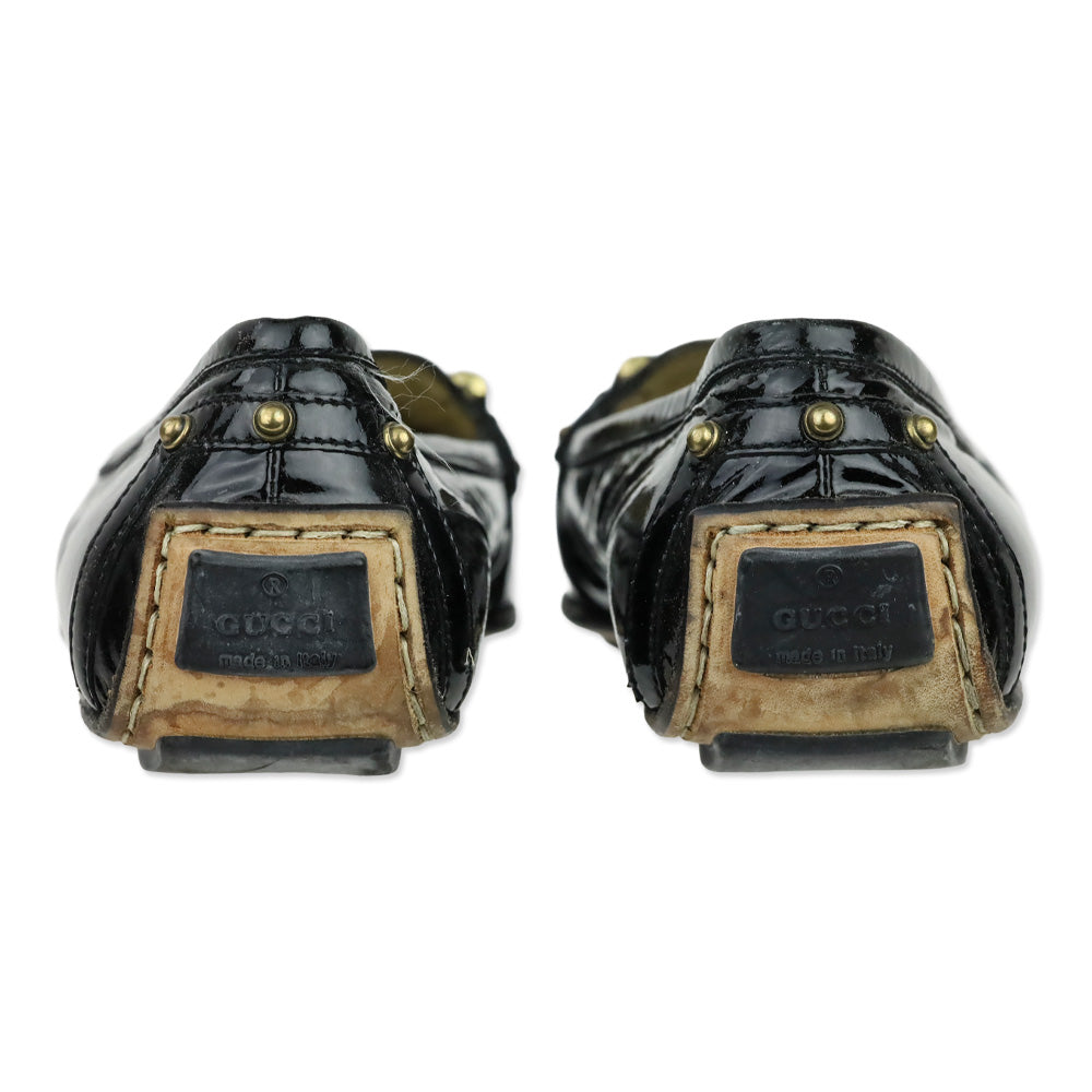 Gucci Black Patent Leather Horsebit Studded Driving Loafer