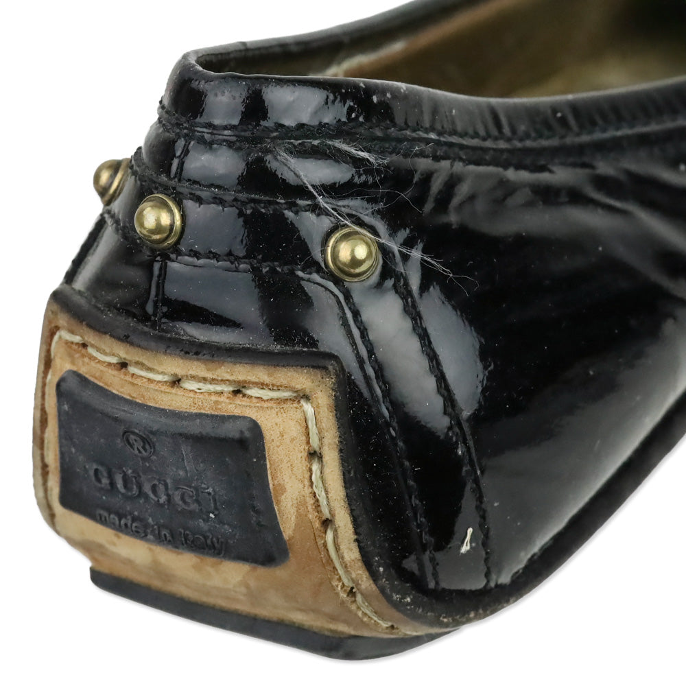 Gucci Black Patent Leather Horsebit Studded Driving Loafer