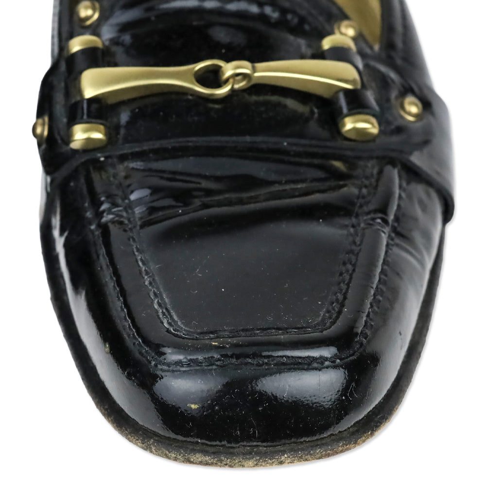 Gucci Black Patent Leather Horsebit Studded Driving Loafer