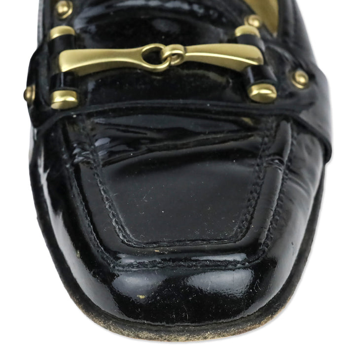 Gucci Black Patent Leather Horsebit Studded Driving Loafer