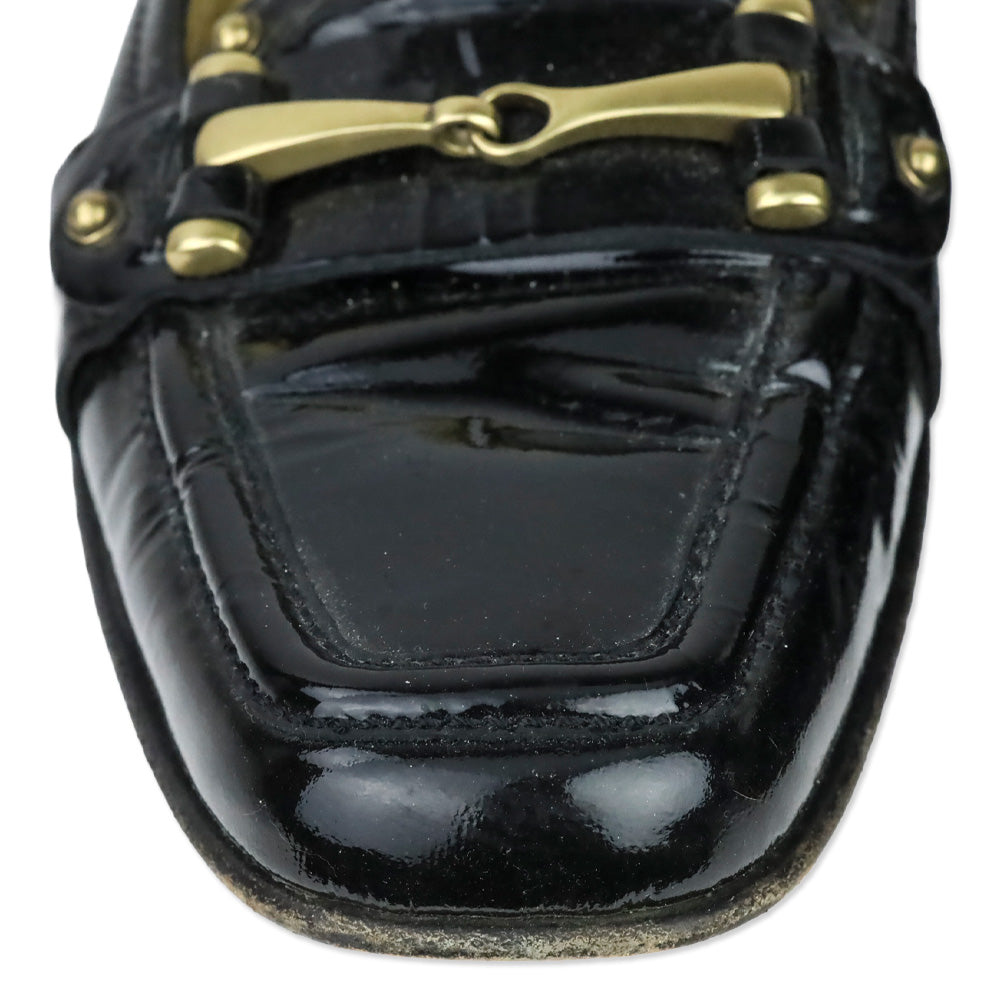 Gucci Black Patent Leather Horsebit Studded Driving Loafer