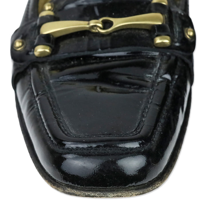 Gucci Black Patent Leather Horsebit Studded Driving Loafer