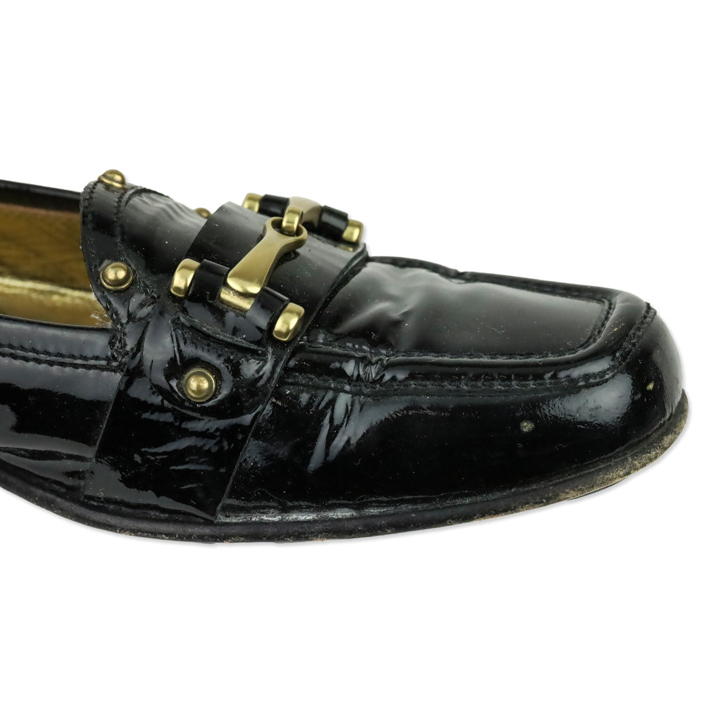 Gucci Black Patent Leather Horsebit Studded Driving Loafer