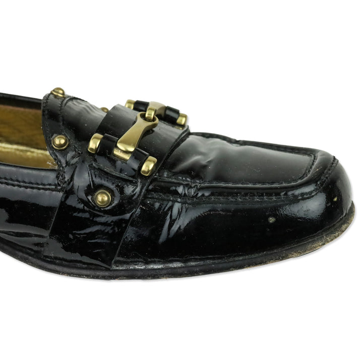 Gucci Black Patent Leather Horsebit Studded Driving Loafer
