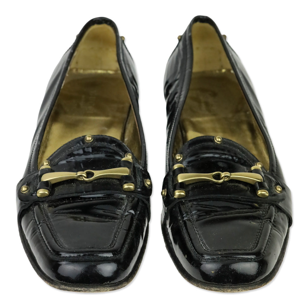 Gucci Black Patent Leather Horsebit Studded Driving Loafer