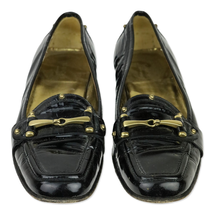 Gucci Black Patent Leather Horsebit Studded Driving Loafer