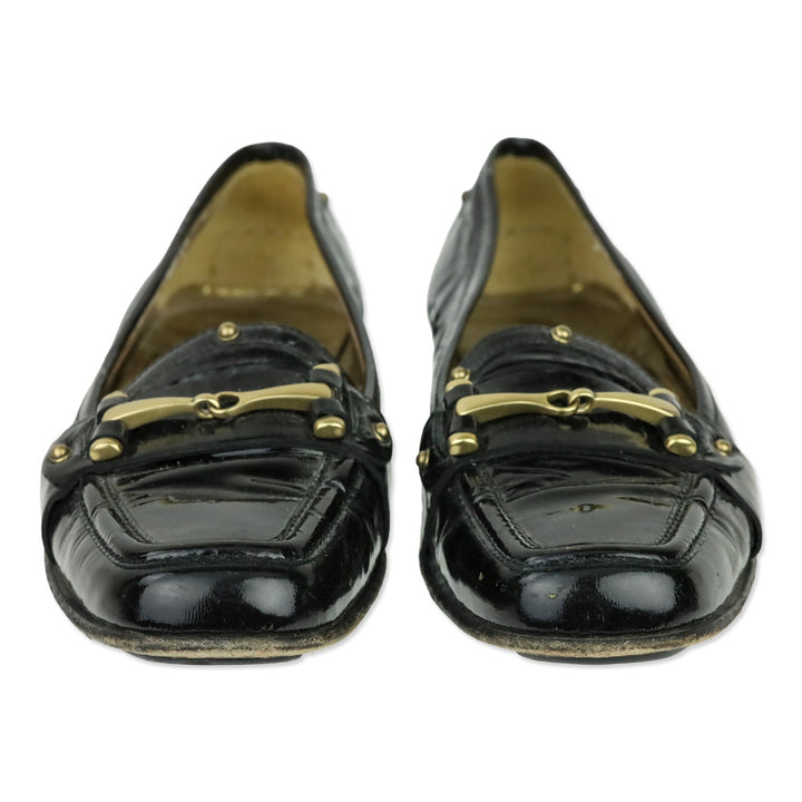 Gucci Black Patent Leather Horsebit Studded Driving Loafer