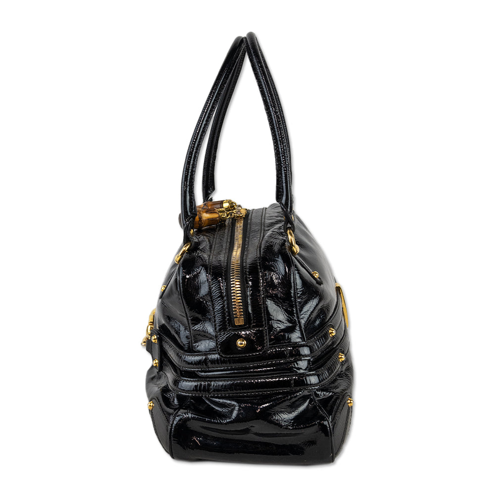 Gucci Black Patent Leather Wave Boston Bag