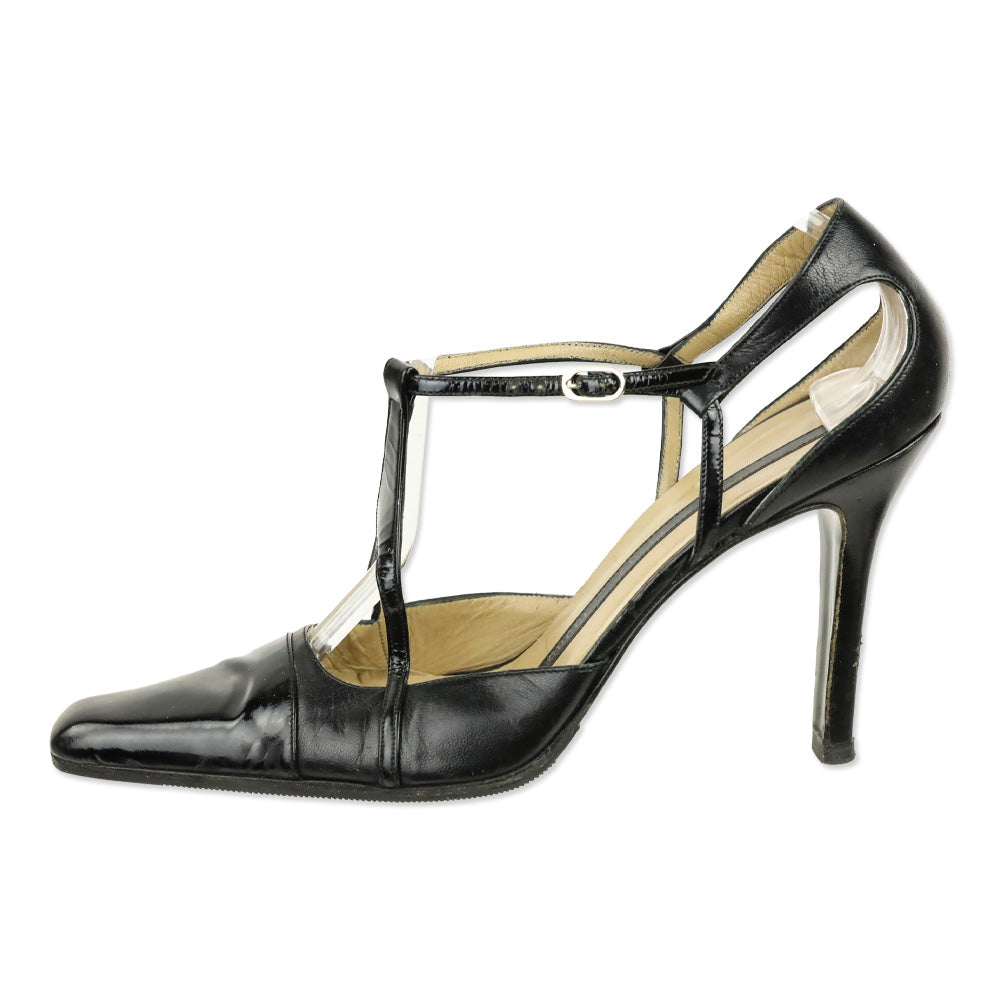 Gucci Black Patent/Leather Strappy Pumps