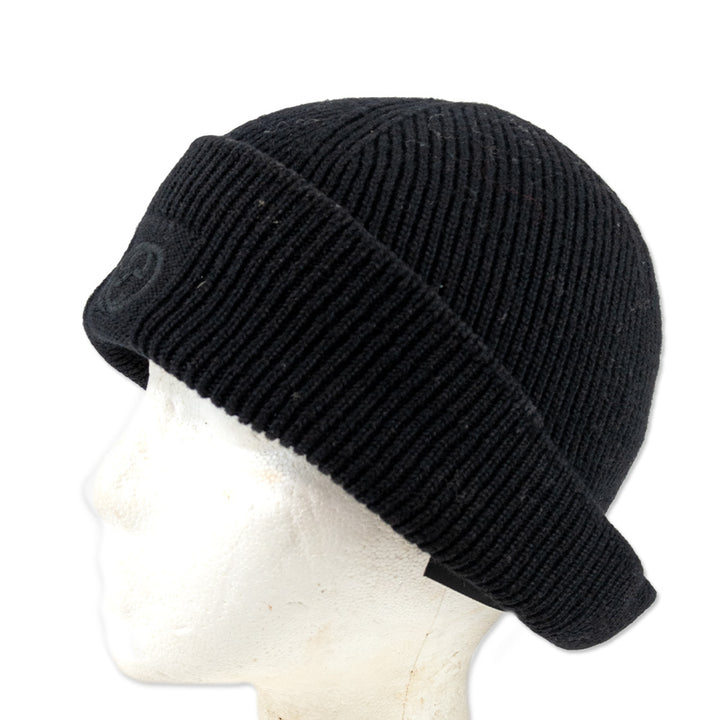 Gucci Black Ribbed Knit Logo Beanie