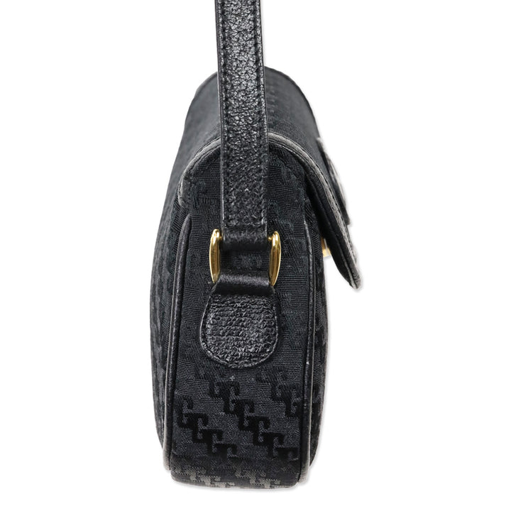 Gucci Black Single G Canvas Mini Saddle Crossbody Bag