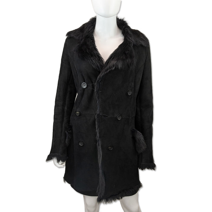 Gucci Black Suede Fur-Lined Coat