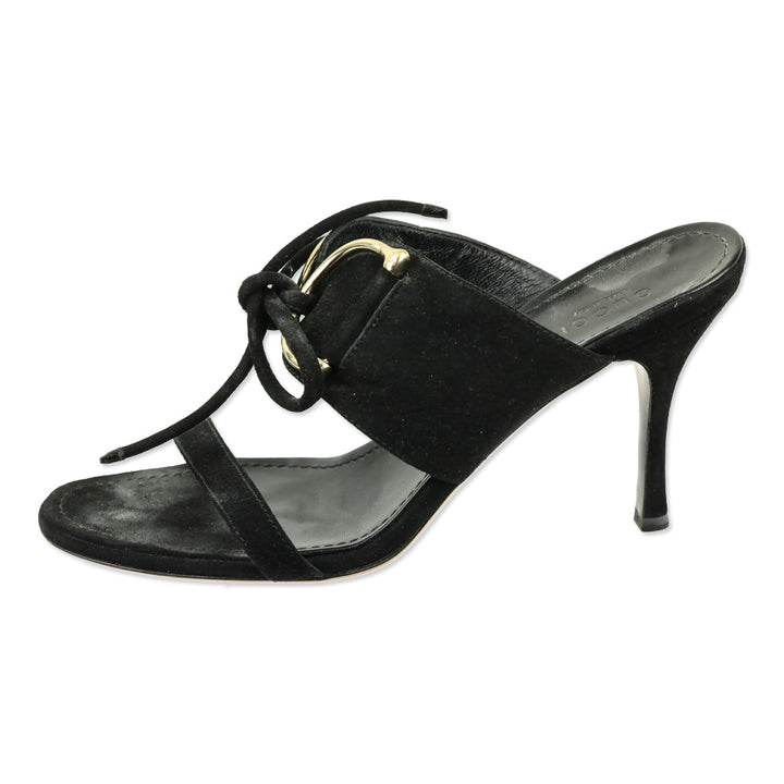 Gucci Black Suede Horsebit Tie-Front Mule Sandal