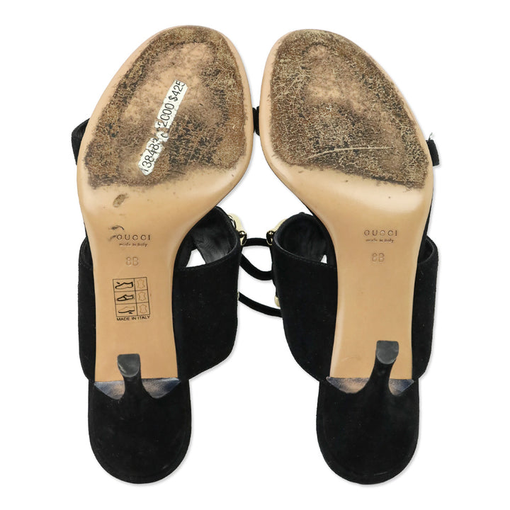 Gucci Black Suede Horsebit Tie-Front Mule Sandal