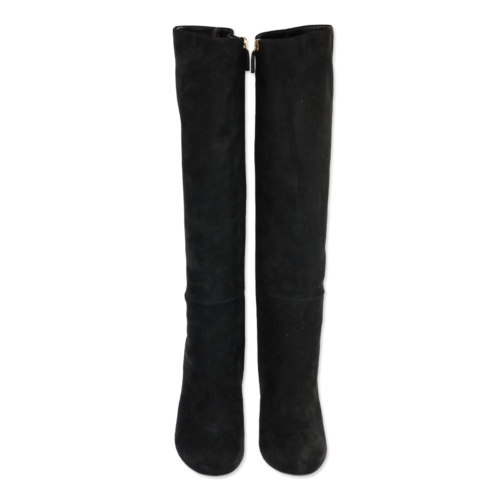 Gucci Black Suede Side Zip Knee High Boots