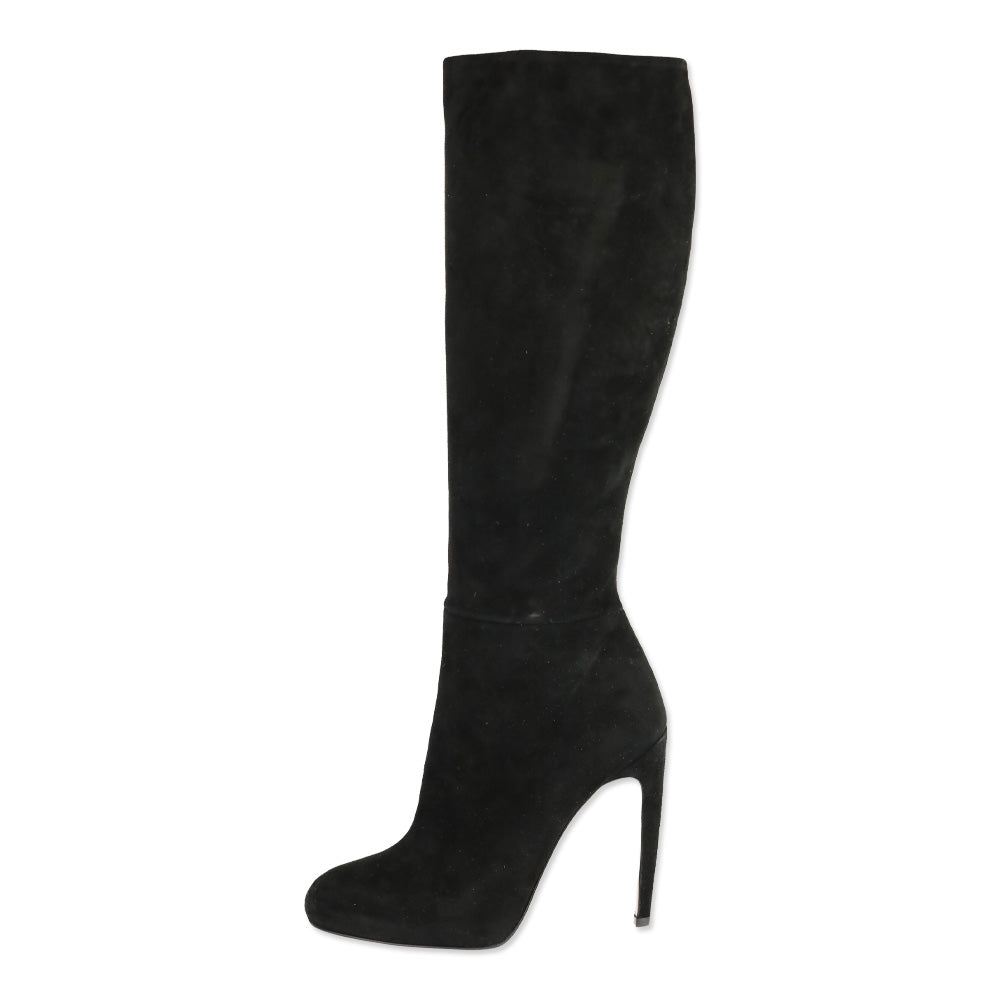 Gucci Black Suede Side Zip Knee High Boots