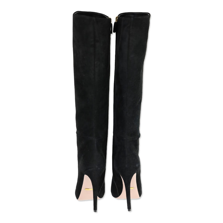 Gucci Black Suede Side Zip Knee High Boots