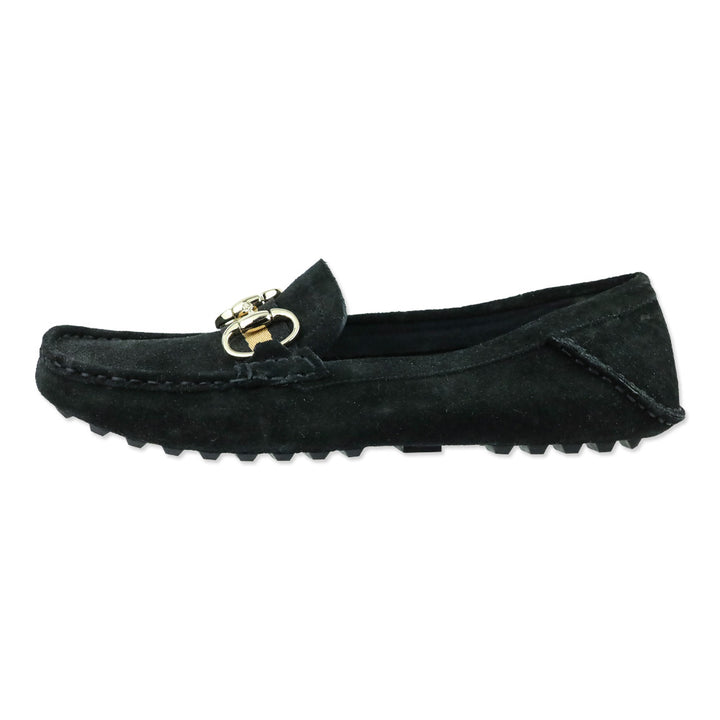 Gucci Black Suede Web Horsebit Driving Loafers