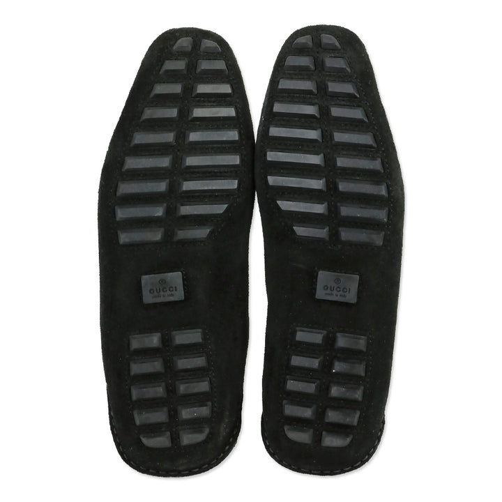 Gucci Black Suede Web Horsebit Driving Loafers