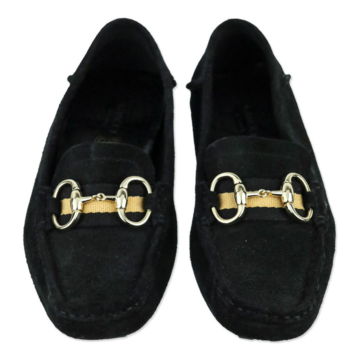 Gucci Black Suede Web Horsebit Driving Loafers