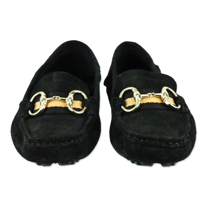 Gucci Black Suede Web Horsebit Driving Loafers