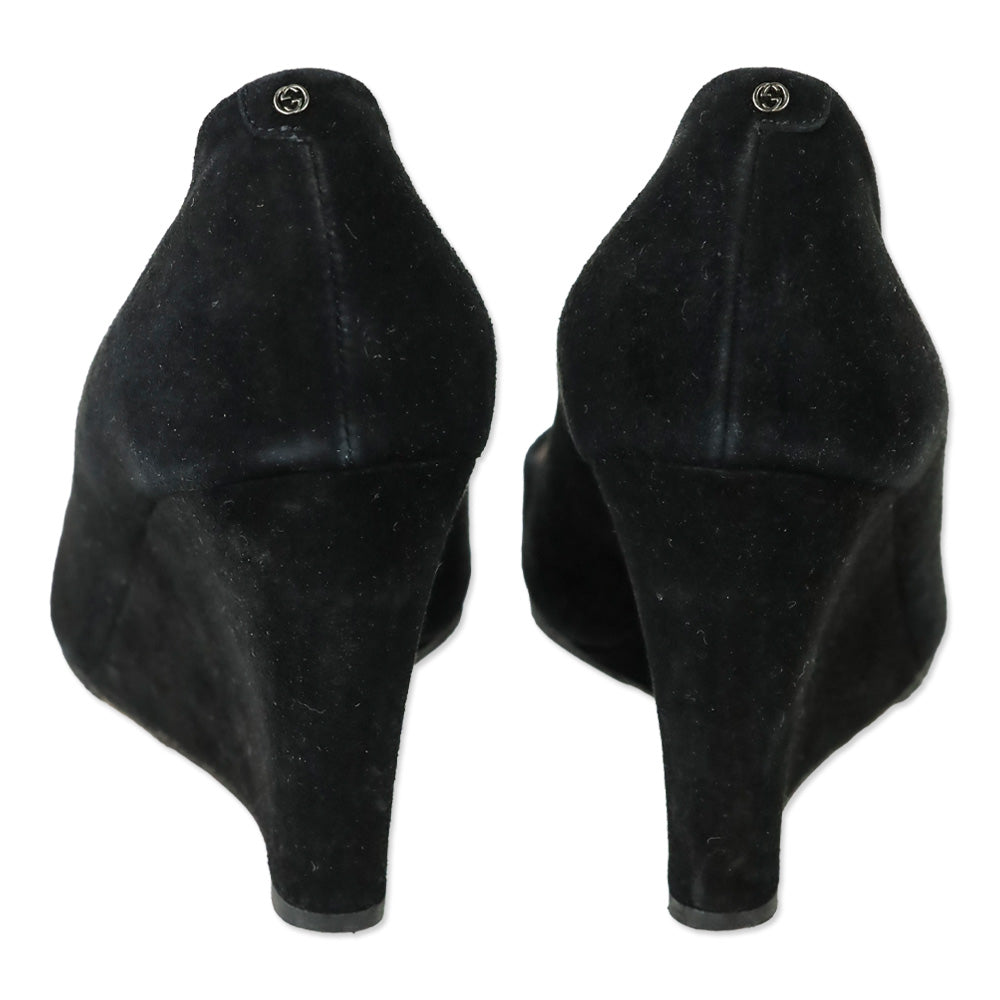 Gucci Black Suede Wedge Pump