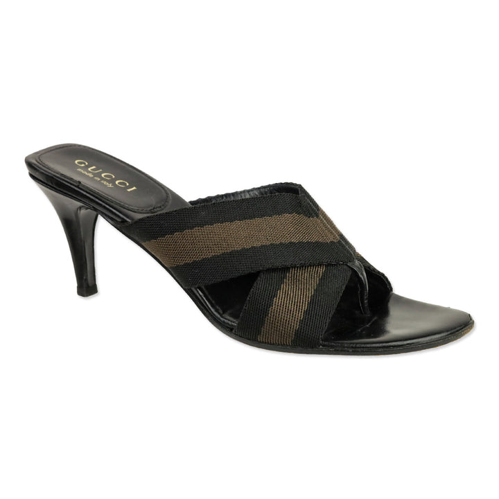 Gucci Black/Brown Web Thong Sandal