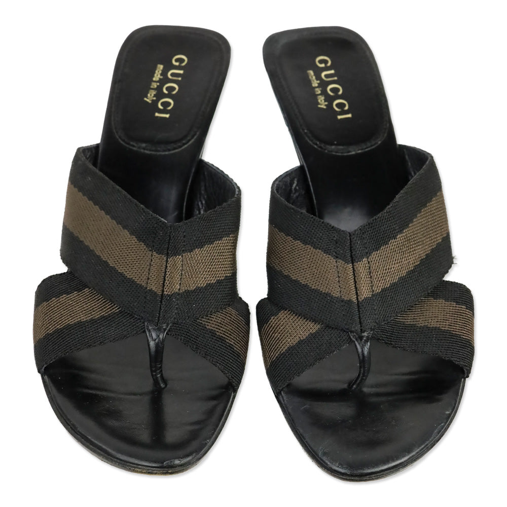 Gucci Black/Brown Web Thong Sandal
