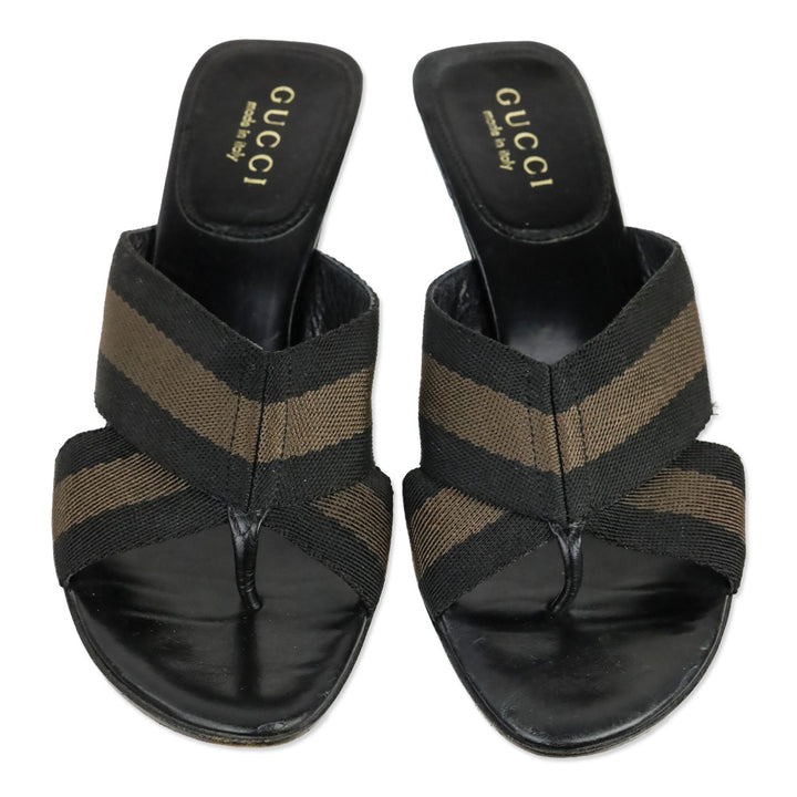 Gucci Black/Brown Web Thong Sandal