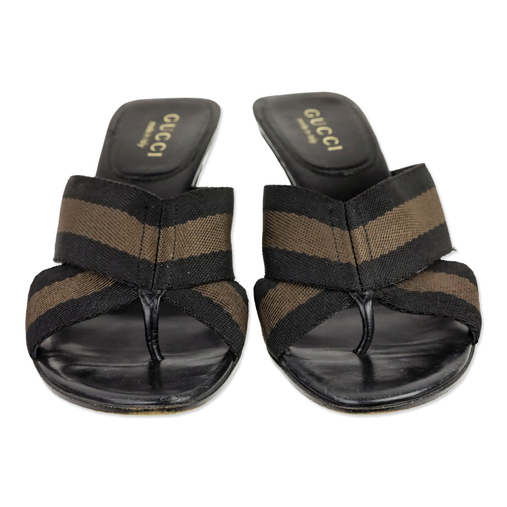 Gucci Black/Brown Web Thong Sandal