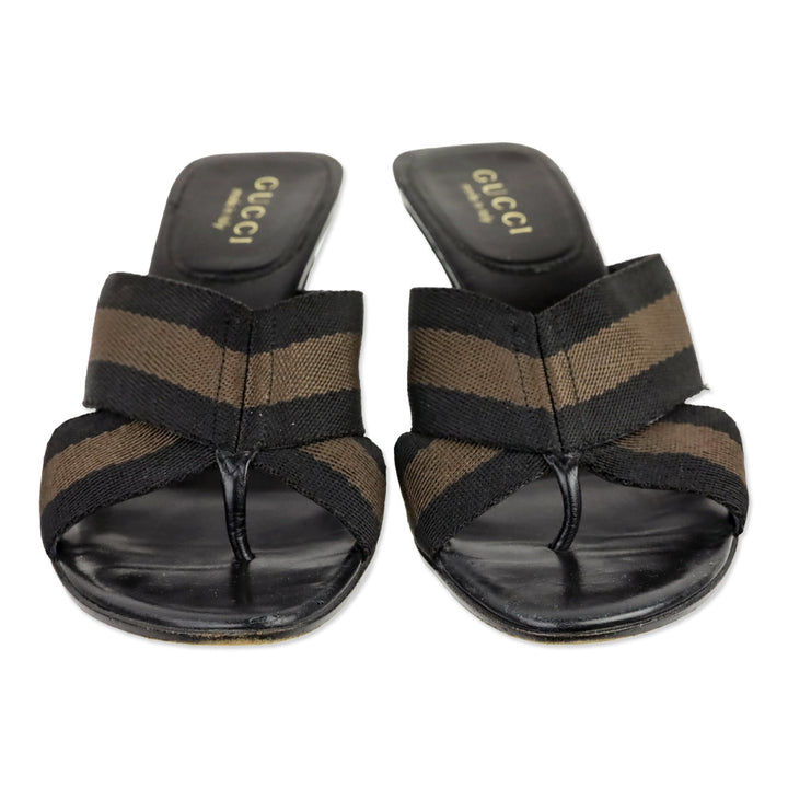 Gucci Black/Brown Web Thong Sandal