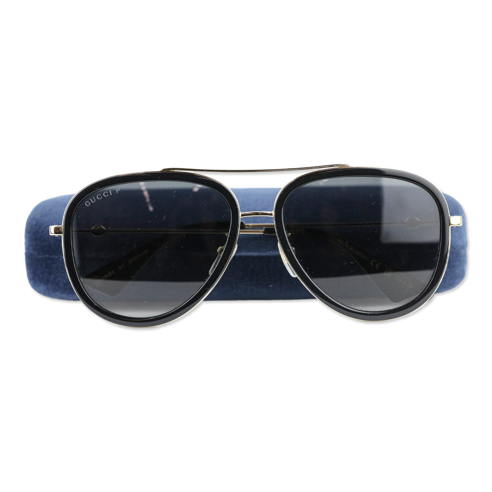 Gucci Black/Gold Brow Bar Aviator Sunglasses, 57mm
