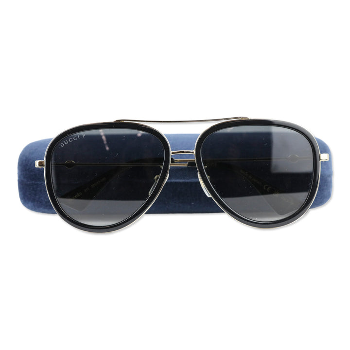 Gucci Black/Gold Brow Bar Aviator Sunglasses, 57mm