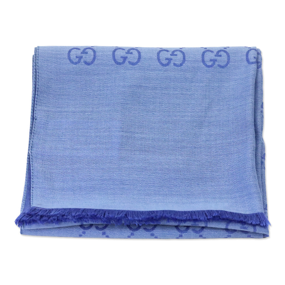 Gucci Blue GG Wool Silk Jacquard Scarf