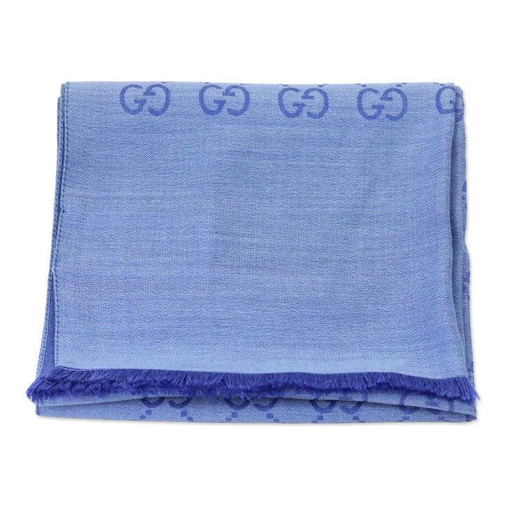 Gucci Blue GG Wool Silk Jacquard Scarf