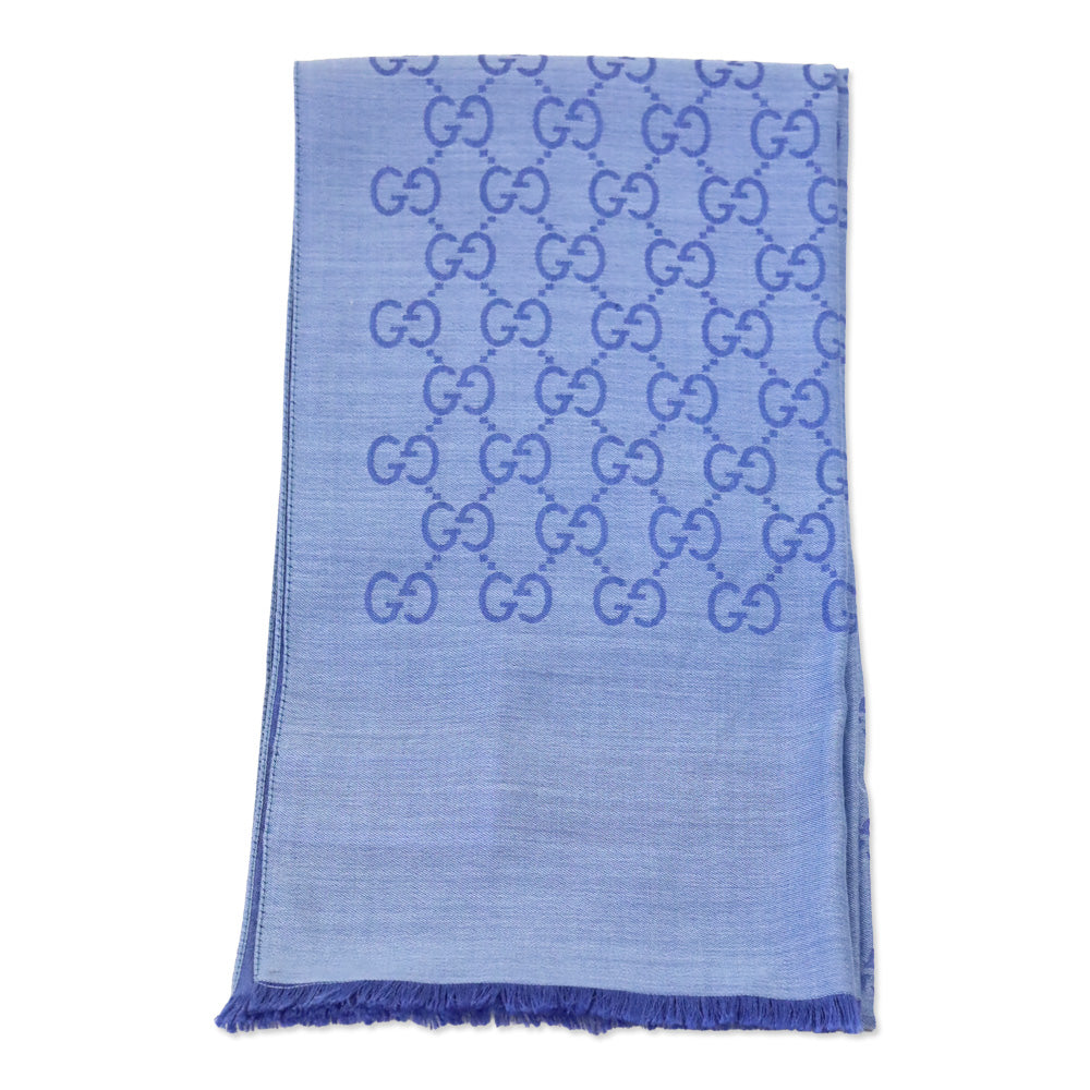 Gucci Blue GG Wool Silk Jacquard Scarf