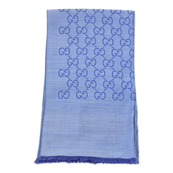 Gucci Blue GG Wool Silk Jacquard Scarf