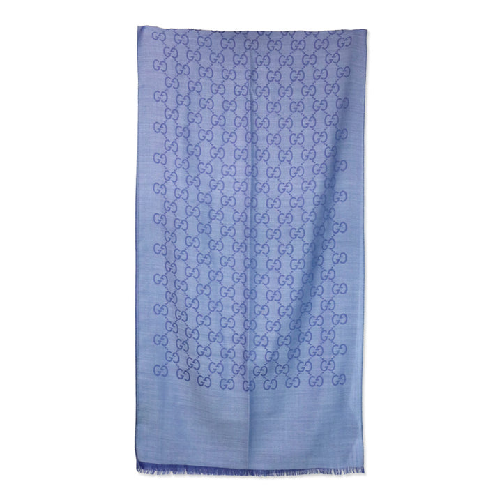 Gucci Blue GG Wool Silk Jacquard Scarf