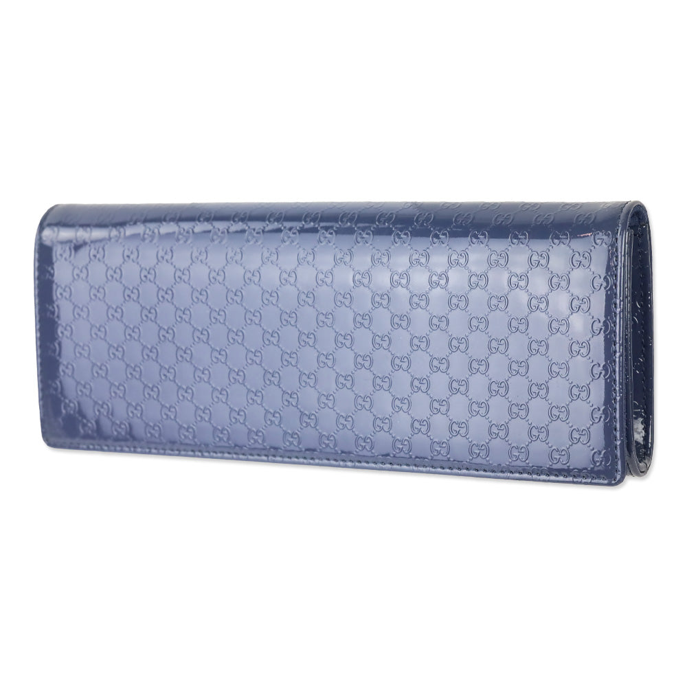 Gucci Blue Micro Guccissima Patent Leather Broadway Clutch