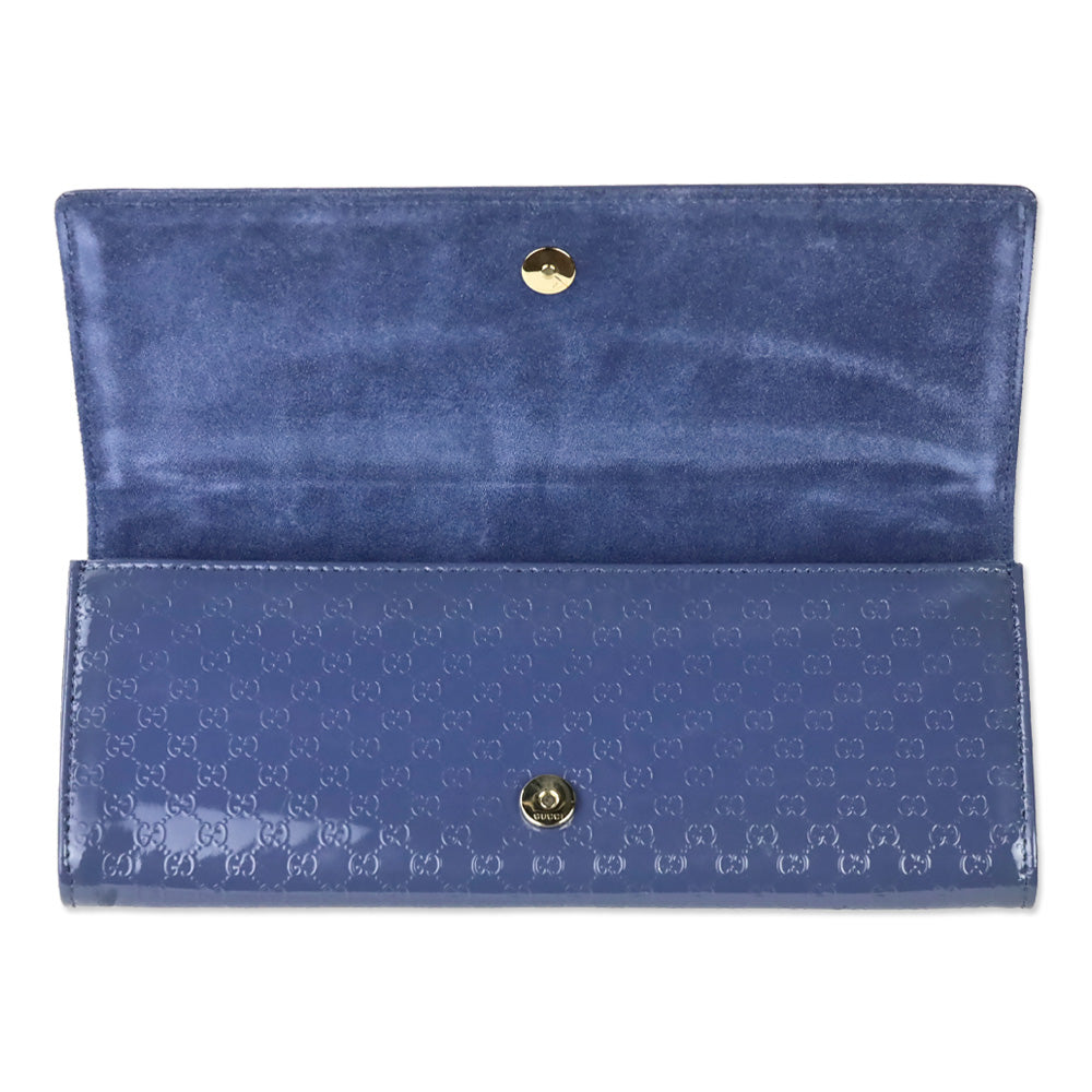 Gucci Blue Micro Guccissima Patent Leather Broadway Clutch